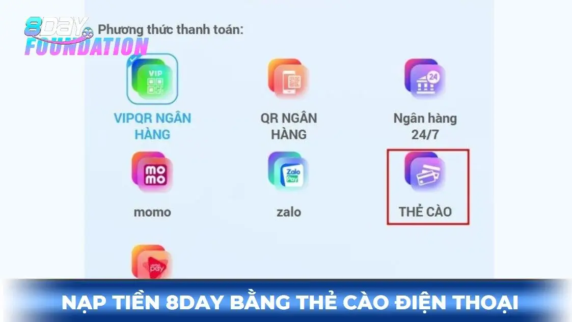 Nạp tiền 8day bằng thẻ cào điện thoại